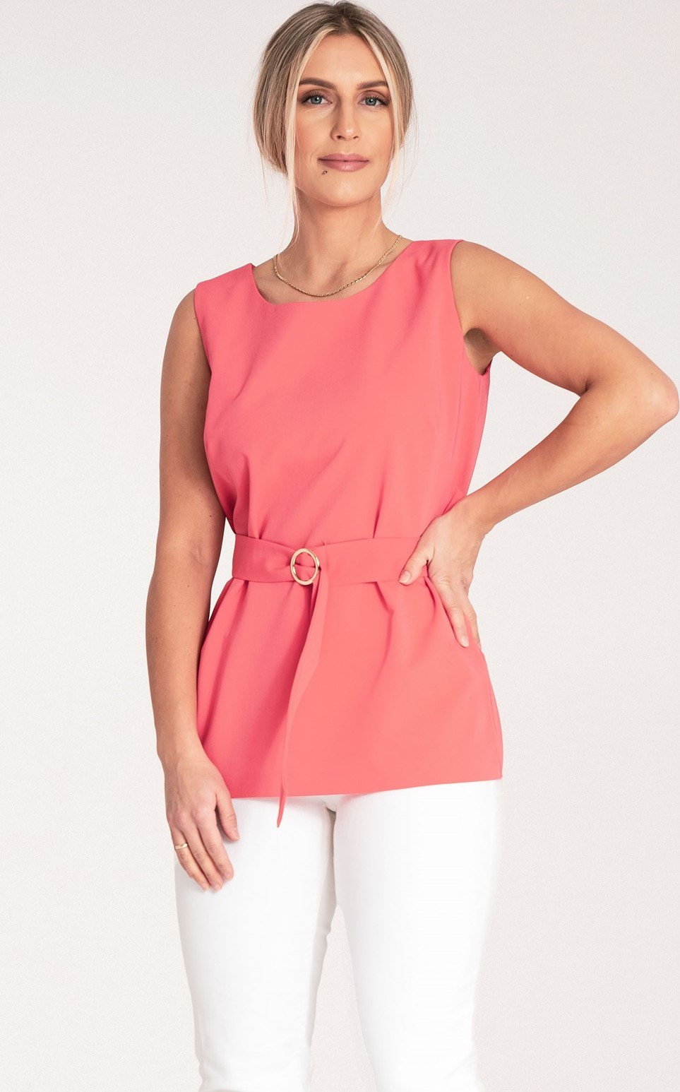 Dámska koralová elegantná blúzka bez rukávov M1071 Coral Veľkosť: M