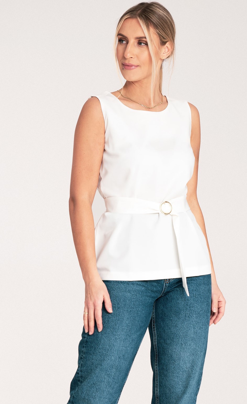 Dámska smotanová elegantná blúzka bez rukávov M1071 Ecru Veľkosť: S