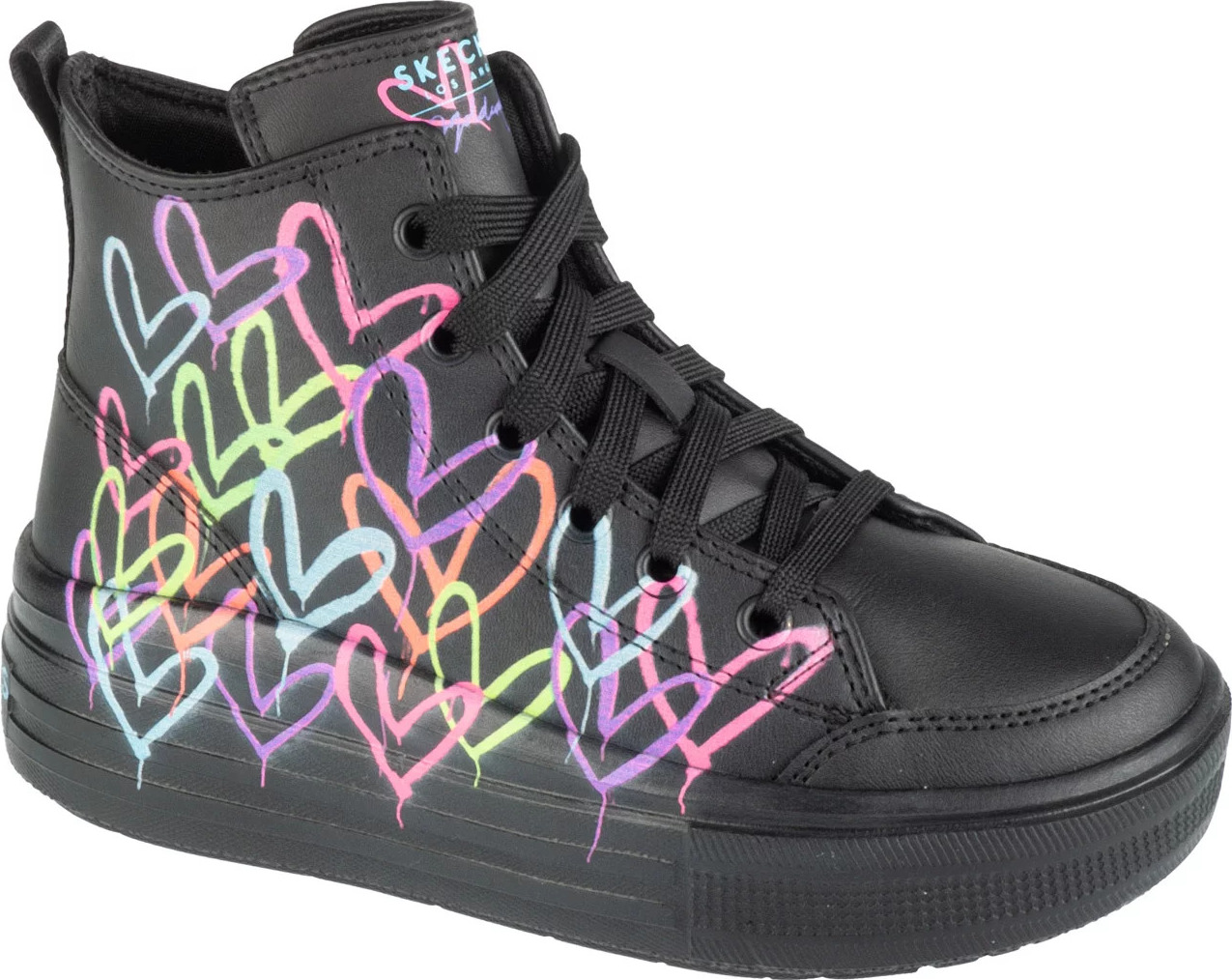 Čierne dievčenské členkové tenisky s farebnými srdiečkami Skechers Hyperlift - Love Daz 314075L-BKMT Veľkosť: 31