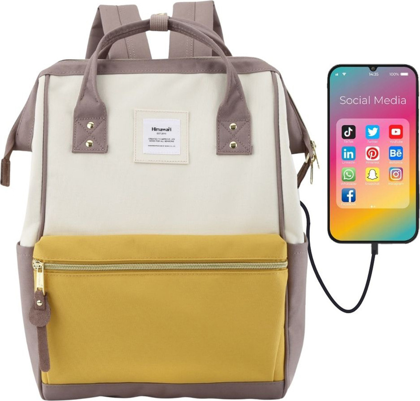 Priestranný béžovo-žltý dámsky batoh s USB a vreckom na notebook 9001 Veľkosť: ONE SIZE