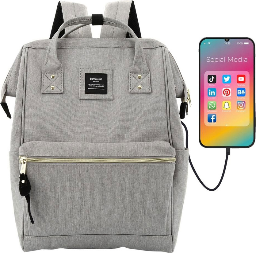 Himawari Priestranný sivý dámsky batoh s USB portom a vreckom na notebook 9001 Veľkosť: ONE SIZE