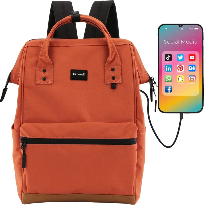 Himawari Tmavooranžový dámsky batoh s predným vreckom a USB portom 124 Veľkosť: ONE SIZE