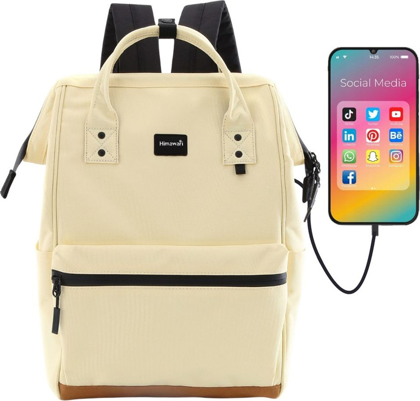 Himawari Svetložltý dámsky batoh s predným vreckom a USB portom 124 Veľkosť: ONE SIZE
