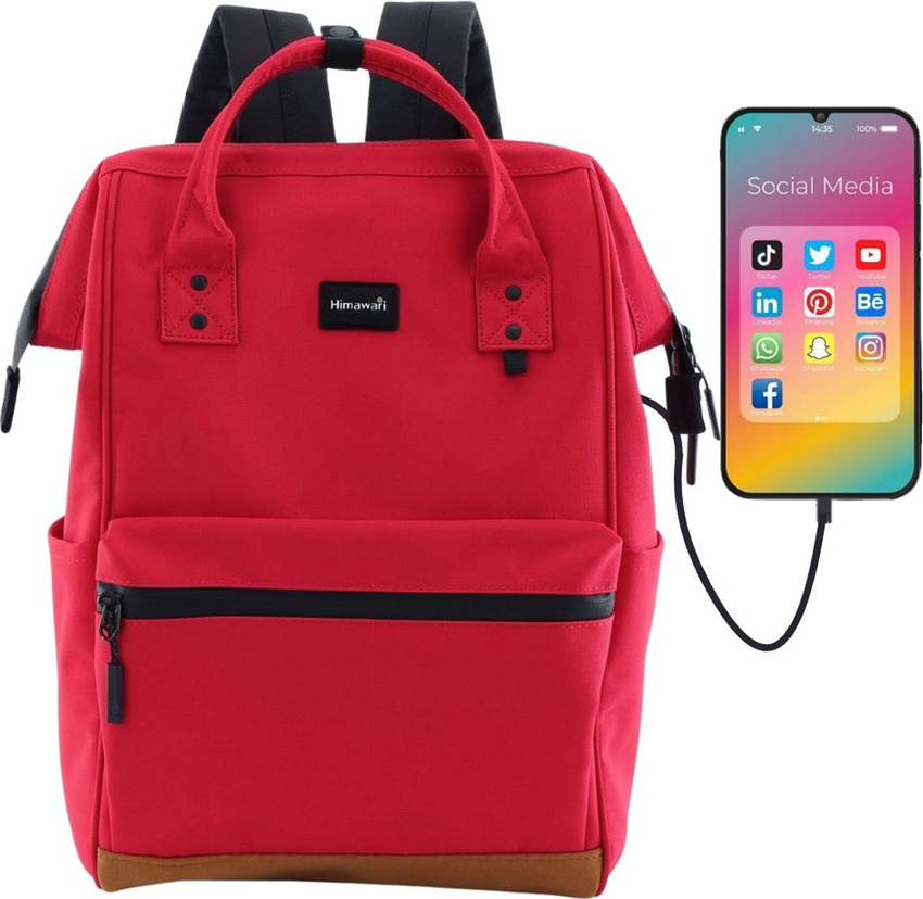 Himawari Červený dámsky batoh s predným vreckom a USB portom 124 Veľkosť: ONE SIZE