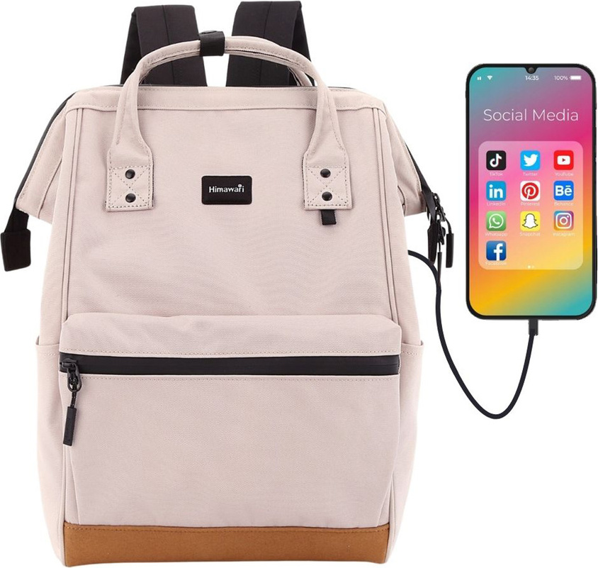 Himawari Lila dámsky batoh s predným vreckom a USB portom 124 Veľkosť: ONE SIZE