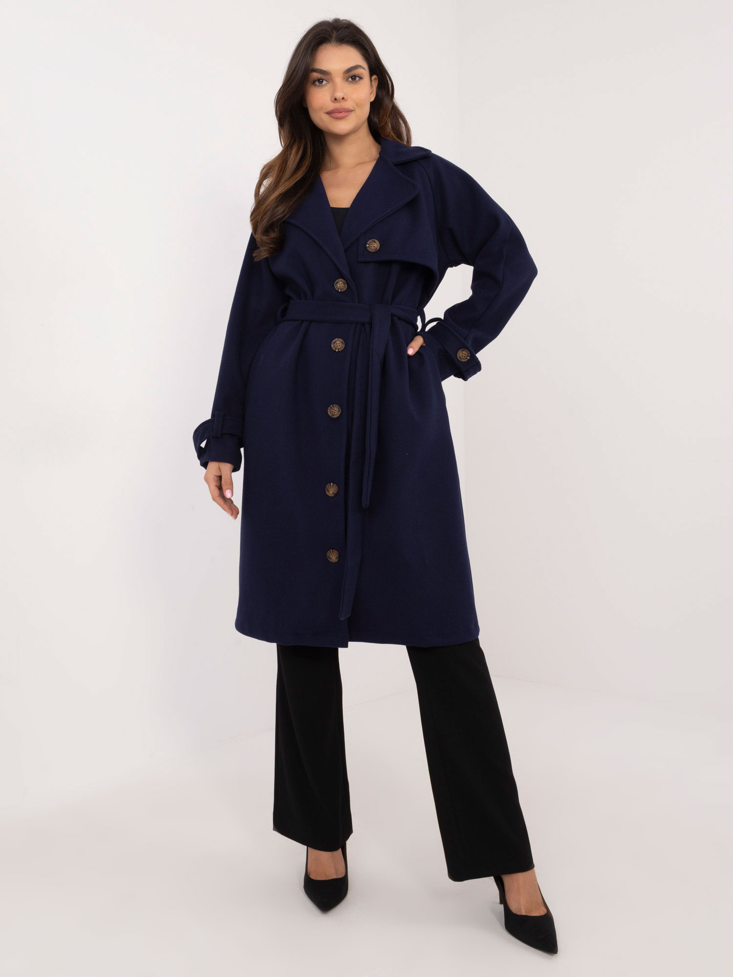 Tmavomodrý dámsky trenčkot s gombíkmi TW-PL-BI-2209.71P-navy blue Veľkosť: S