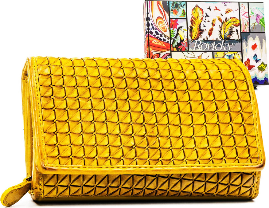 Rovicky Horčicová dámska peňaženka s geometrickým vzorom V316 R-N19-ZPT Veľkosť: ONE SIZE