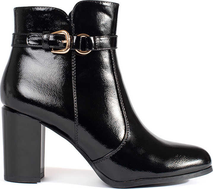 Čierne lakované členkové topánky na podpätku Sergio Leone, podpätok 8,5 cm BT324B Veľkosť: 38