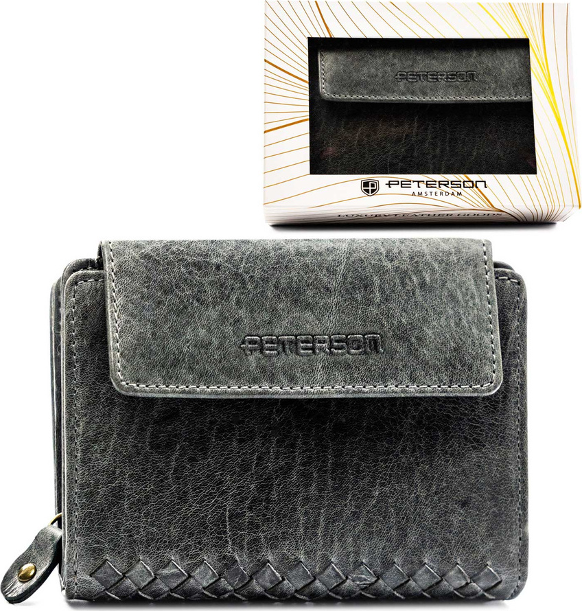 Peterson Sivá dámska kožená peňaženka s patentným uzáverom V312 PTN WD2-VLCN Veľkosť: ONE SIZE