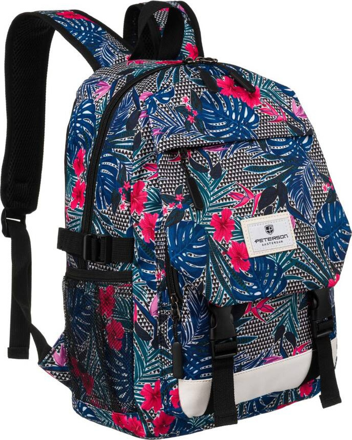 Peterson Čierny športový školský plecniak s farebným rastlinným vzorom PTN 79907 Veľkosť: ONE SIZE