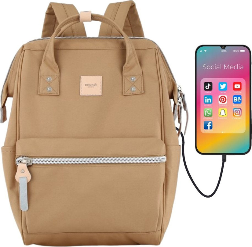 Himawari Svetlohnedý dámsky batoh s vreckom na notebook a USB portom 1881 Veľkosť: ONE SIZE