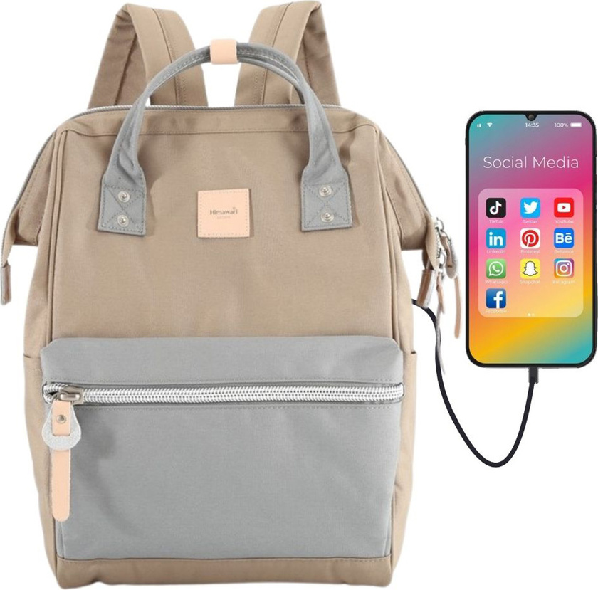 Himawari Hnedo-sivý dámsky batoh s vreckom na notebook a USB portom 1881 Veľkosť: ONE SIZE