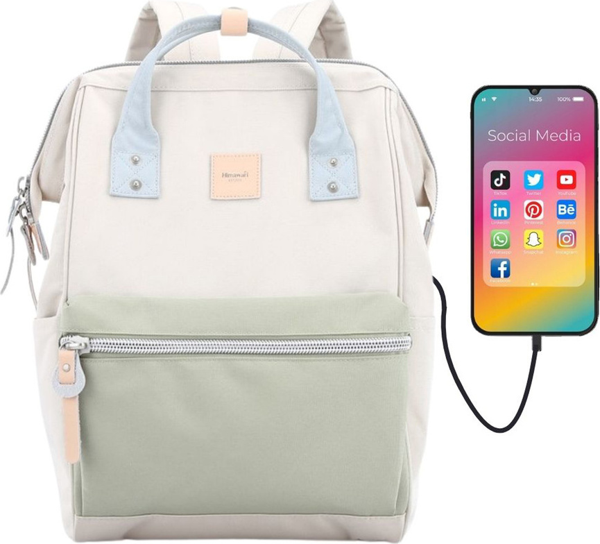 Himawari Smotanovo-zelený dámsky batoh s vreckom na notebook a USB portom 1881 Veľkosť: ONE SIZE