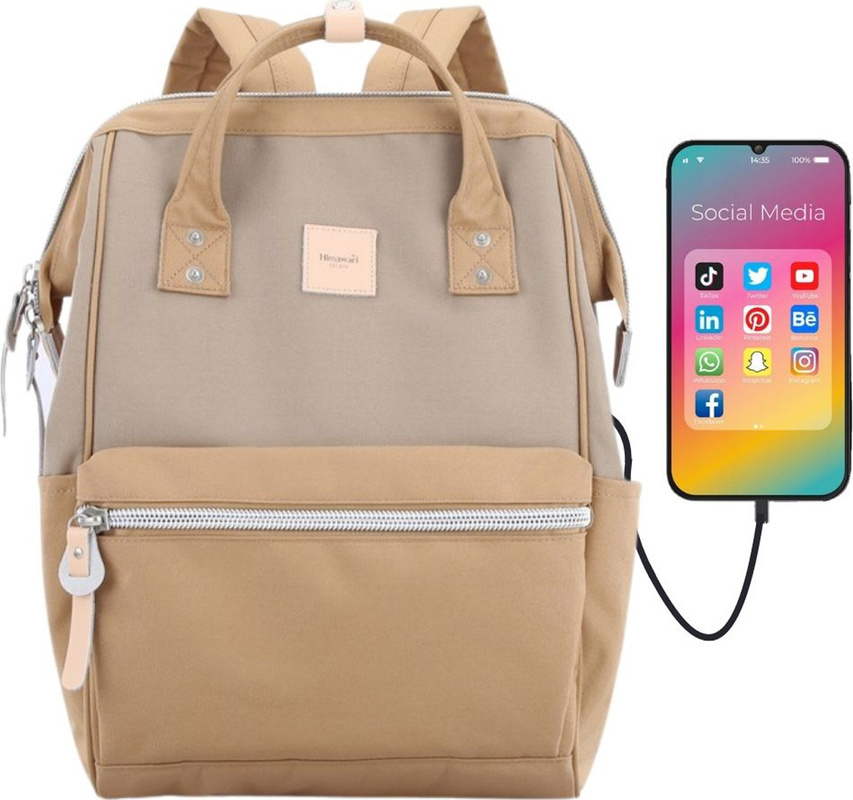 Himawari Khaki-béžový dámsky batoh s vreckom na notebook a USB portom 1881 Veľkosť: ONE SIZE