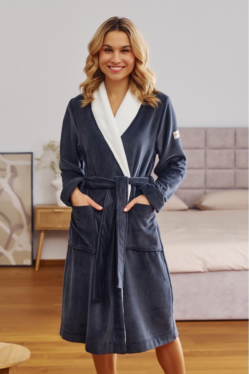 Tmavosivý dlhý župan bez kapucne SOFT Veľkosť: L