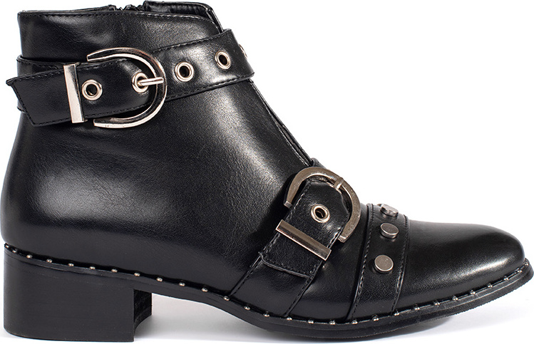 Čierne členkové topánky so zaujímavým zdobením, podpätok 4 cm RB01P-B Veľkosť: 38