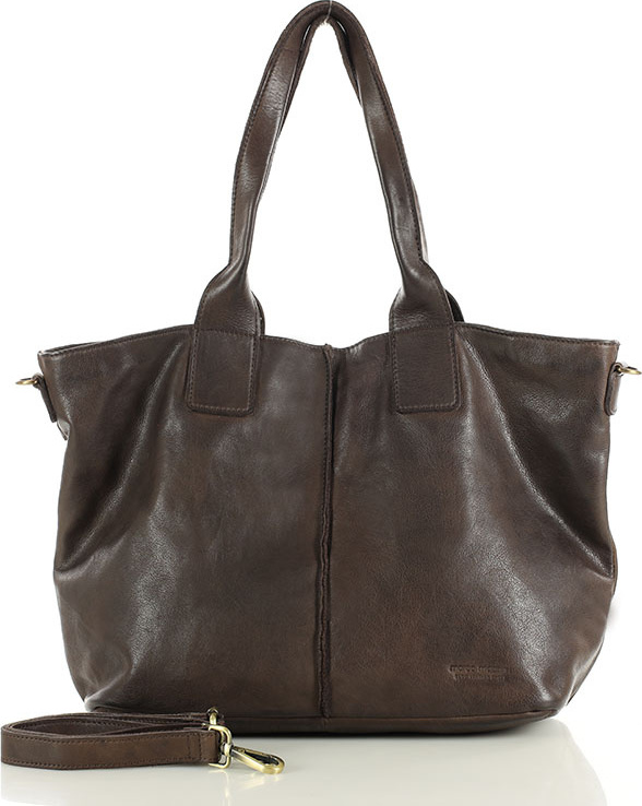 MARCO MAZZINI Tmavohnedá dámska kožená shopper kabelka (vs115c) Veľkosť: ONE SIZE