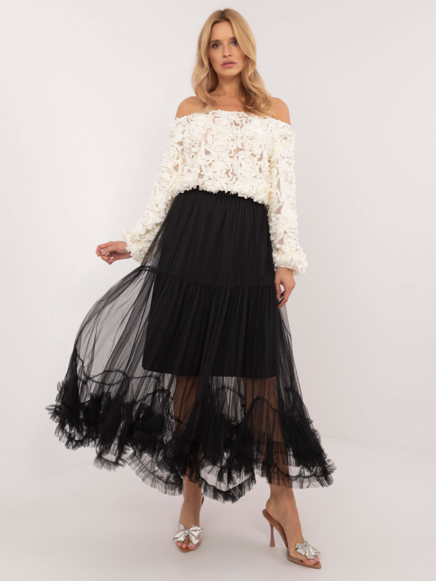 Čierna dámska tylová sukňa s ozdobným lemovaním TW-SD-BI-883.69-black Veľkosť: ONE SIZE