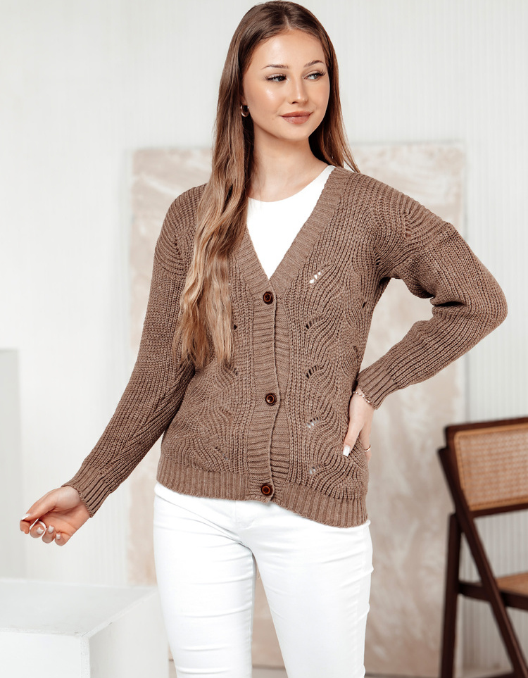 Hnedý dámsky sveter na gombíky KNITVIA MY2421 Veľkosť: ONE SIZE