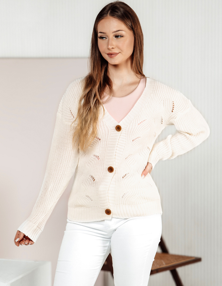 Smotanový dámsky sveter na gombíky KNITVIA MY2422 Veľkosť: ONE SIZE
