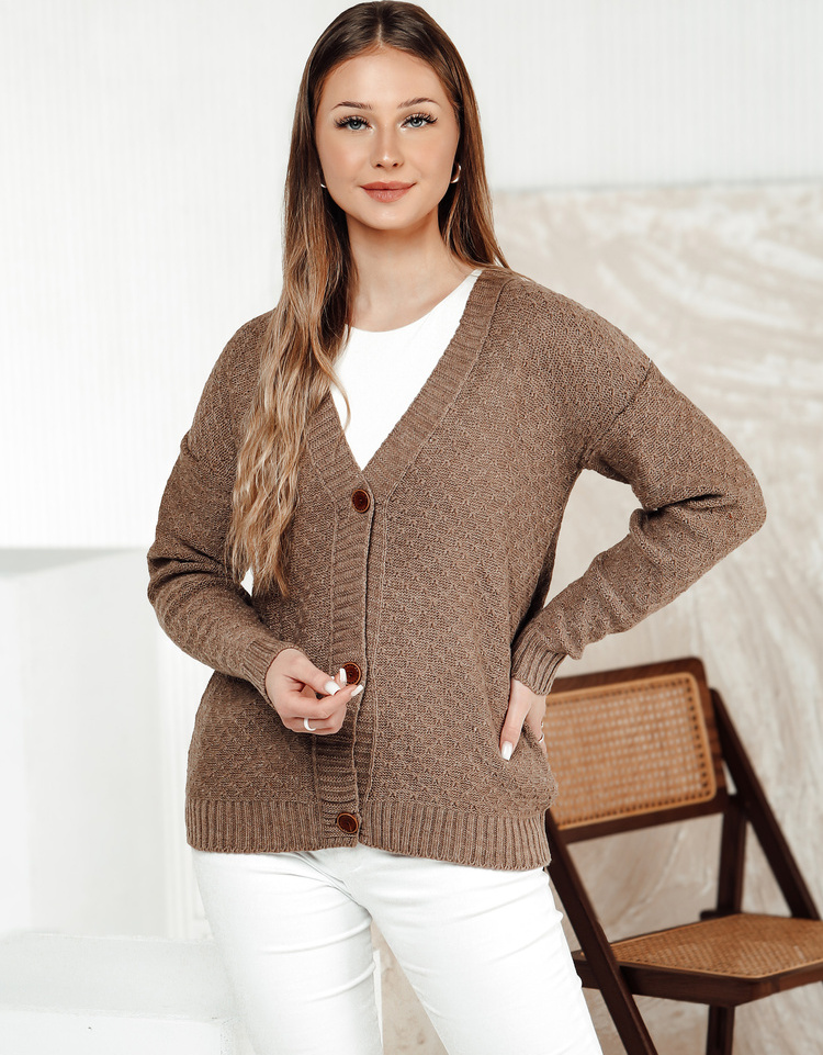 Béžový dámsky sveter na gombíky CHICLINE MY2419 Veľkosť: ONE SIZE