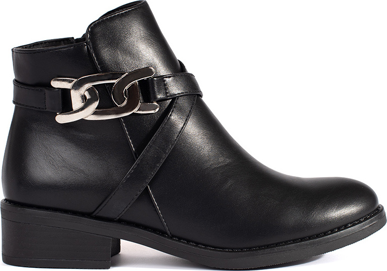 Čierne dámske členkové topánky na plochom podpätku s ozdobným pásikom 6873B Veľkosť: 37