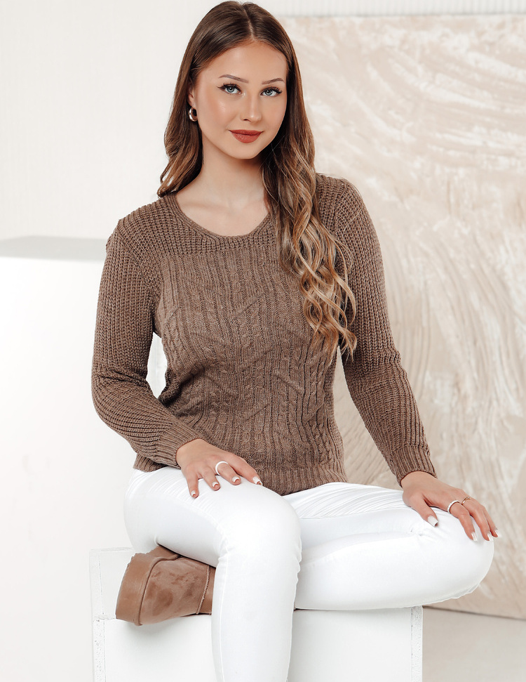 Hnedý dámsky sveter LAVIRTA MY2380 Veľkosť: ONE SIZE