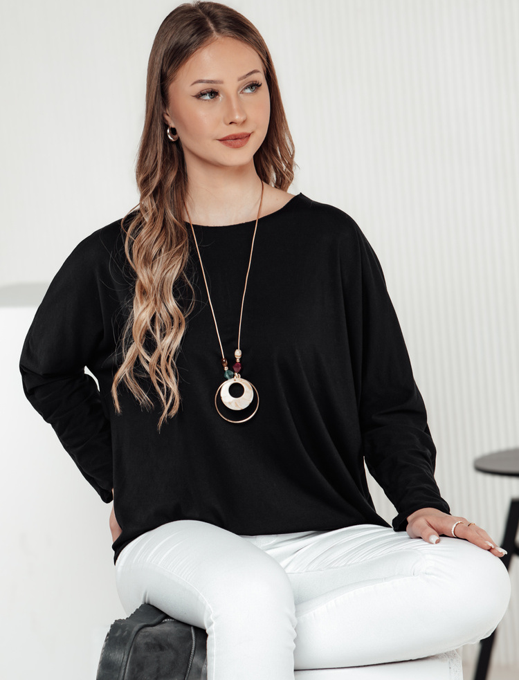 Čierna oversize dámska blúzka s príveskom LOOSEFEMME RY2705 Veľkosť: ONE SIZE