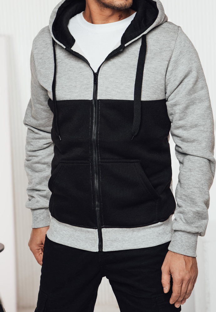 Sivo-čierna pánska mikina na zips s kapucňou BX5834 Veľkosť: XL