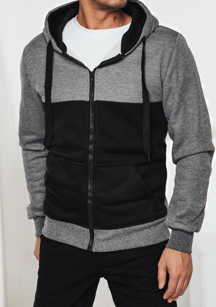 Sivo-čierna pánska mikina na zips s kapucňou BX5835 Veľkosť: M