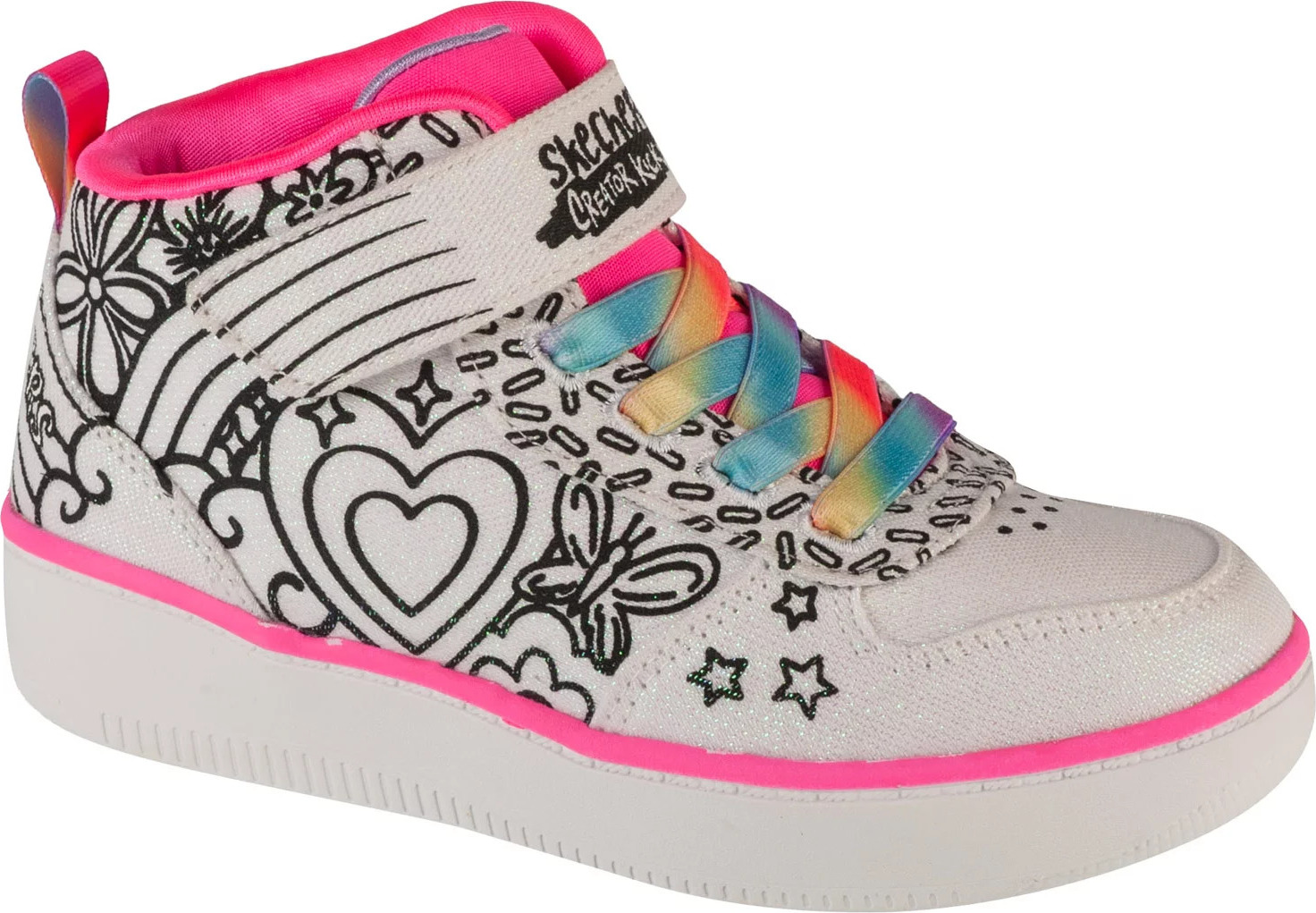 Biele dievčenské členkové tenisky Skechers Sport Court 92 - Color Me Kicks 302213L-WMLT Veľkosť: 27