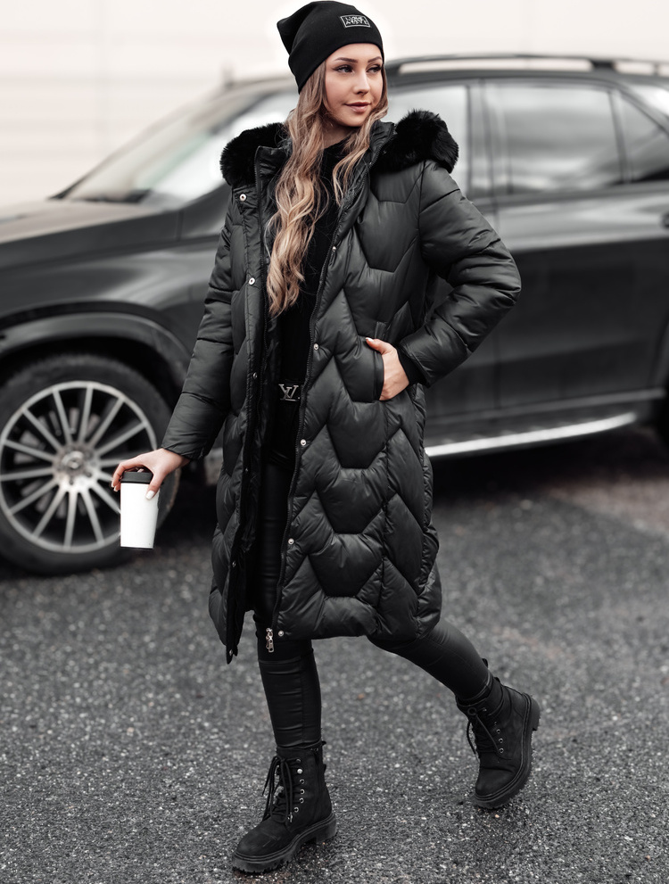 Čierna dámska dlhá prešívaná bunda WINTERACT TY4775 Veľkosť: S
