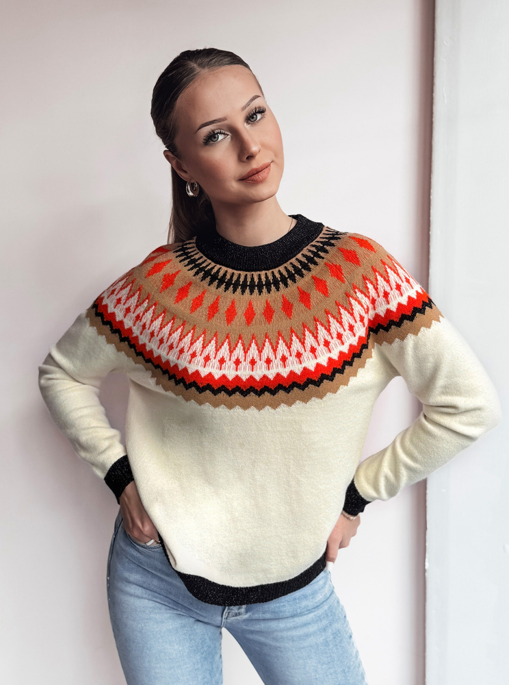 Smotanový sveter so vzorom RUBY GLOW MY2378 Veľkosť: L/XL