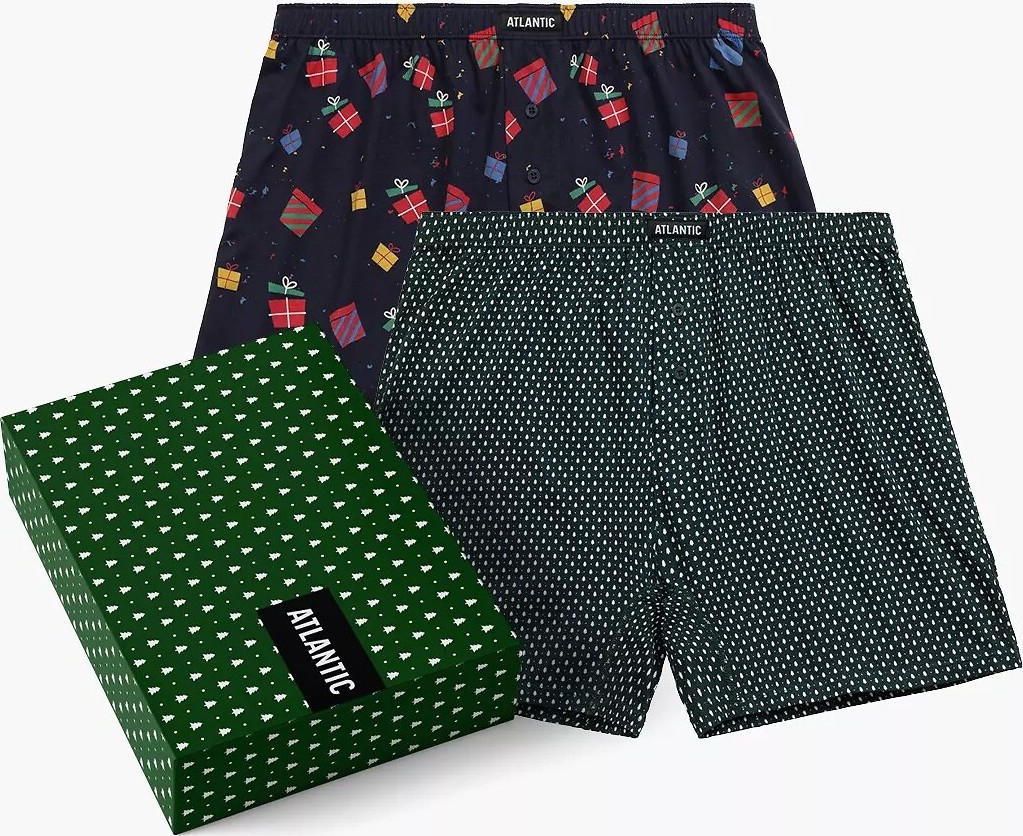 Sada 3 bavlnených trenírok s vianočným vzorom Atlantic 2GMB-006 A'2 S-2XL Veľkosť: S, Barva: modro-smaragdová