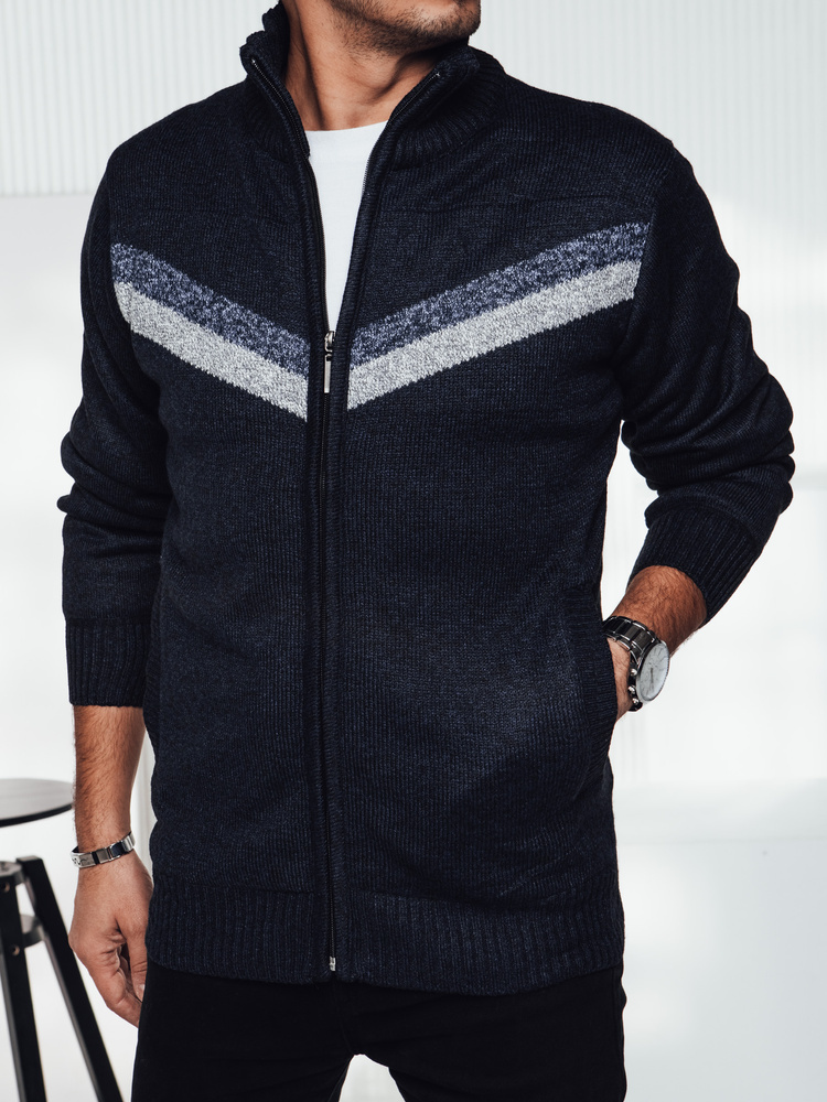 Tmavomodrý zateplený pánsky sveter na zips WX2259 Veľkosť: 3XL