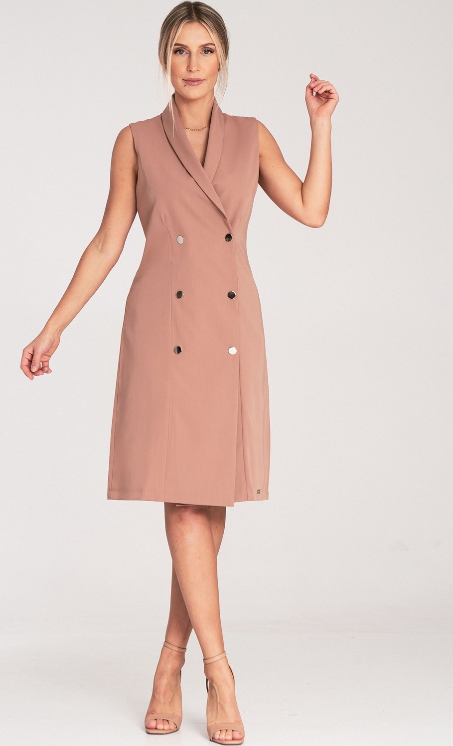 Béžové elegantné midi šaty bez rukávov M1067 Beige Veľkosť: S