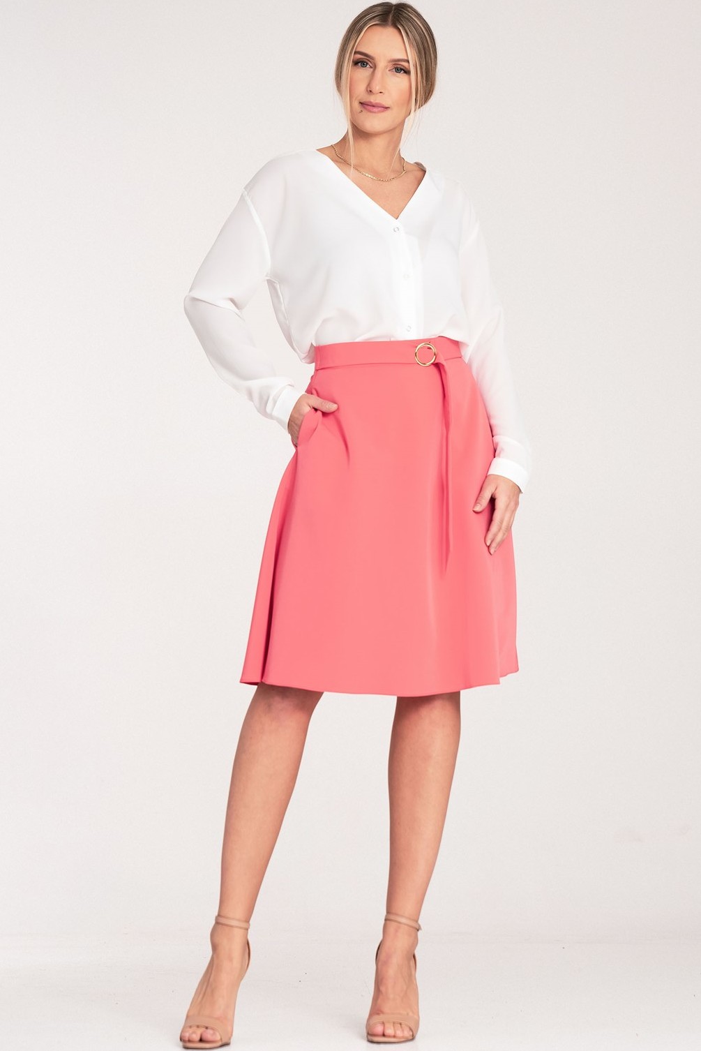 Koralová sukňa s ozdobným pásikom M1074 Coral Veľkosť: L