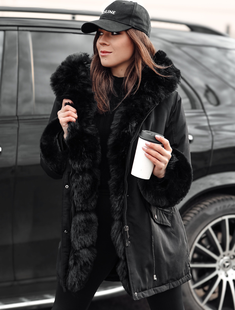 Čierna dámska parka s kožúškom HARMFUR TY4769 Veľkosť: XL