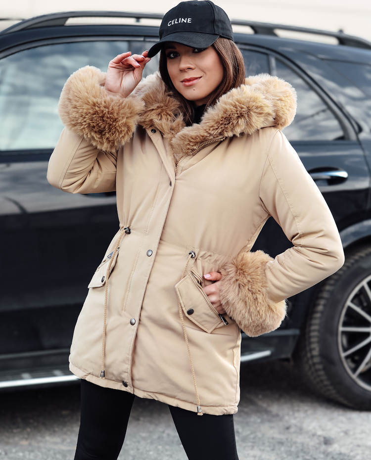 Béžová dámska parka s kožúškom HARMFUR TY4770 Veľkosť: XL