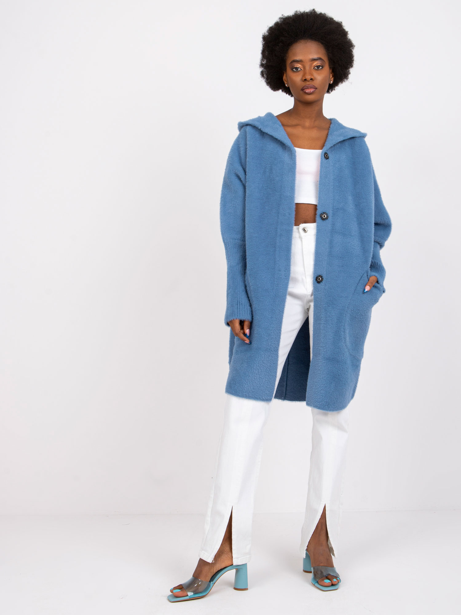 Modrý dámsky teddy coat Carolyn -MBM-PL-1518.95P-blue Veľkosť: ONE SIZE