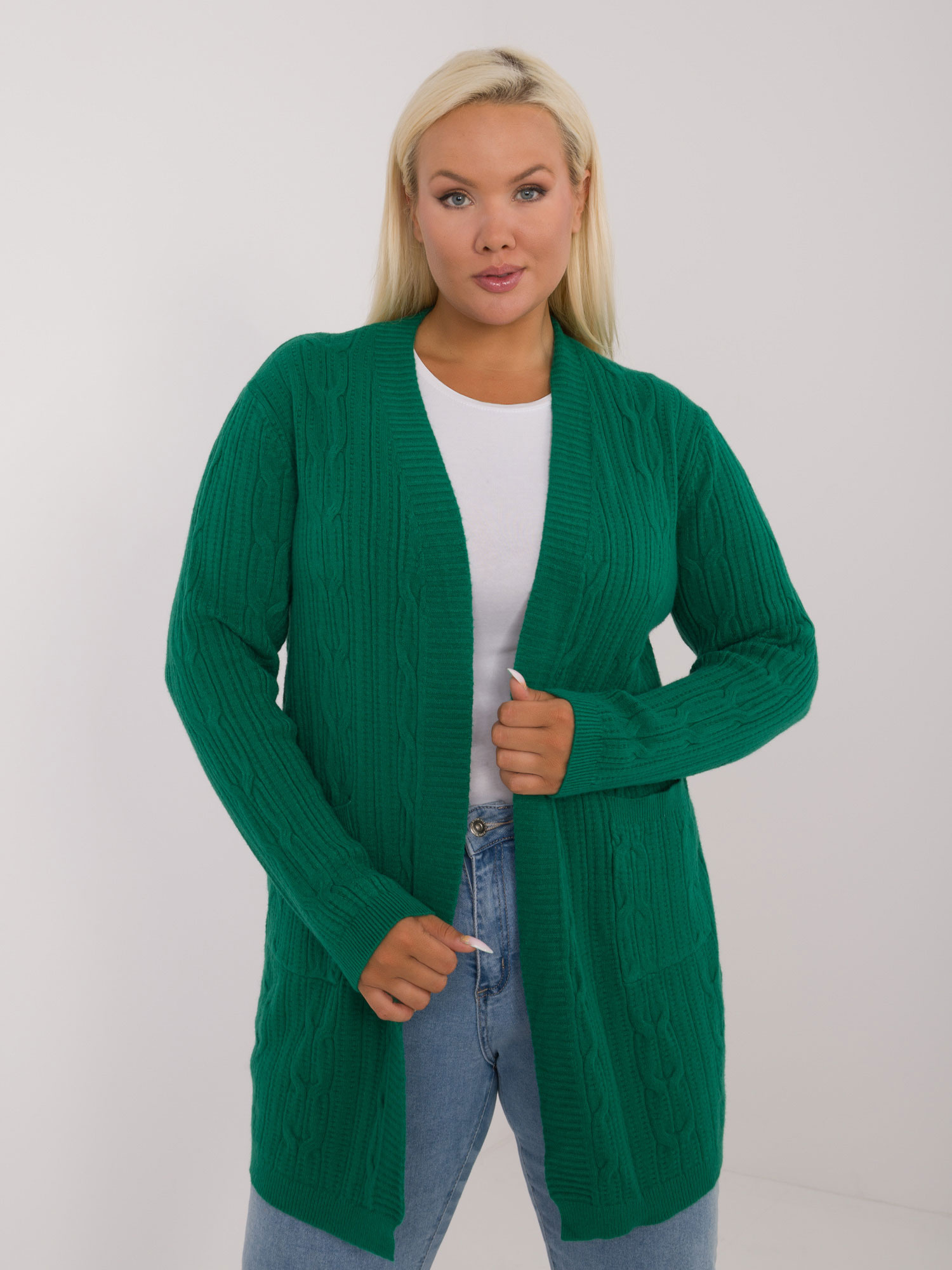 Zelený sveter s prednými vreckami PM-SW-PM-3727.93-green Veľkosť: XL/2XL