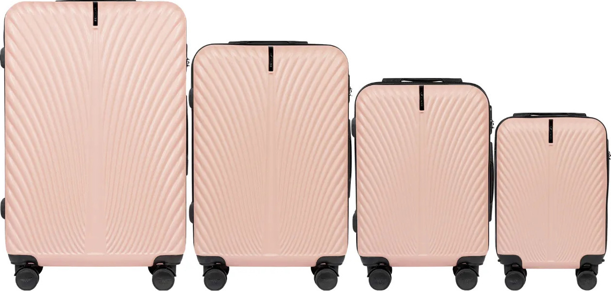 Púdrová 4dielna sada škrupinových kufrov SWAN SN120-4, Set of 4 suitcases (L, M, S, XS) Wings ABS+, PINK Veľkosť: Sada kufrov