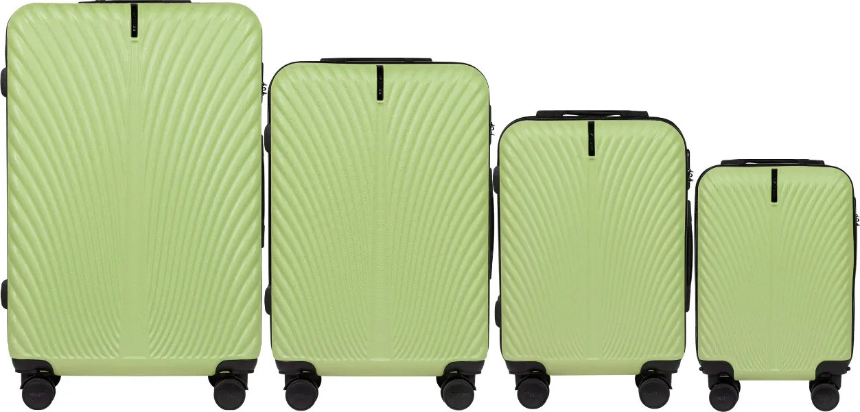 Limetková 4dielna sada škrupinových kufrov SWAN SN120-4, Set of 4 suitcases (L, M, S, XS) Wings ABS+, PISTACHIO Veľkosť: Sada kufrov