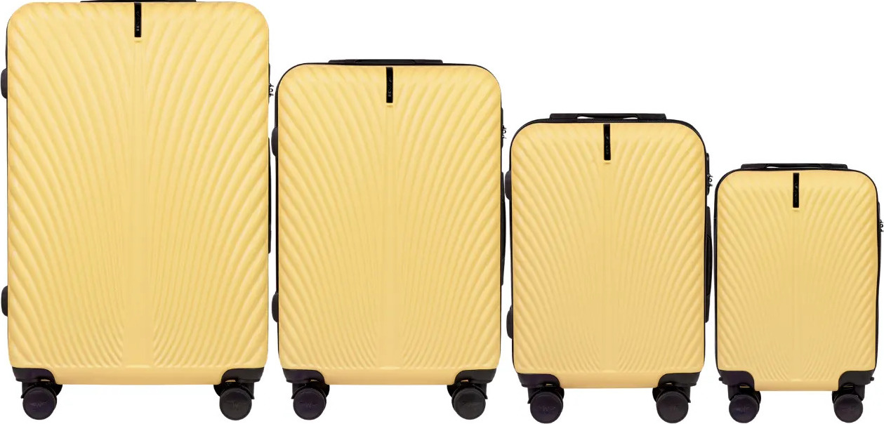 Žltá 4dielna sada škrupinových kufrov SWAN SN120-4, Set of 4 suitcases (L, M, S, XS) Wings ABS+, ICE CREAM Veľkosť: Sada kufrov