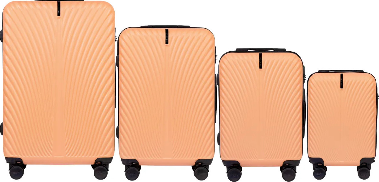 Broskyňová 4dielna súprava škrupinových kufrov SWAN SN120-4, Set of 4 suitcases (L, M, S, XS) Wings ABS+, PEACH Veľkosť: Sada kufrov