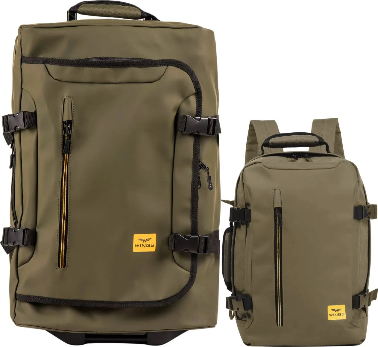 Khaki set kufra a batohu Partrige 1805, Súprava 2 kufrov (S, BACKPACK) Wings, TMAVO ZELENÁ Veľkosť: Sada