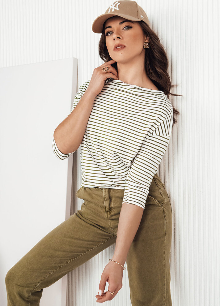 Bielo-zelené pruhované tričko s dlhým rukávom APRICALE RY2480 Veľkosť: ONE SIZE