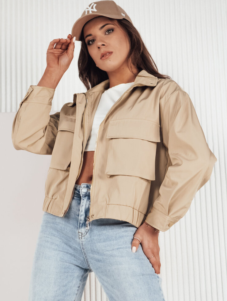 Béžová prechodná krátka bunda s vreckami ISTAN TY4184 Veľkosť: ONE SIZE