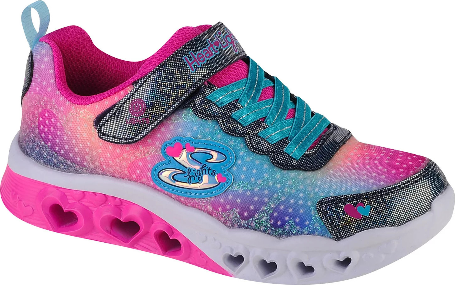 Farebné dievčenské svietiace tenisky Skechers Flutter Heart Lights 302315L-NVMT Veľkosť: 31