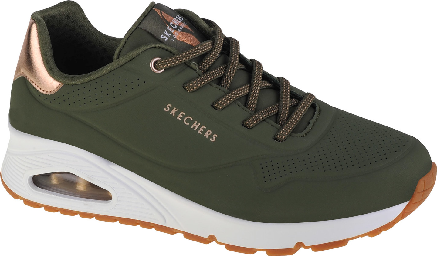 Khaki dámske tenisky Skechers Uno - Shimmer Away 155196-OLV Veľkosť: 38